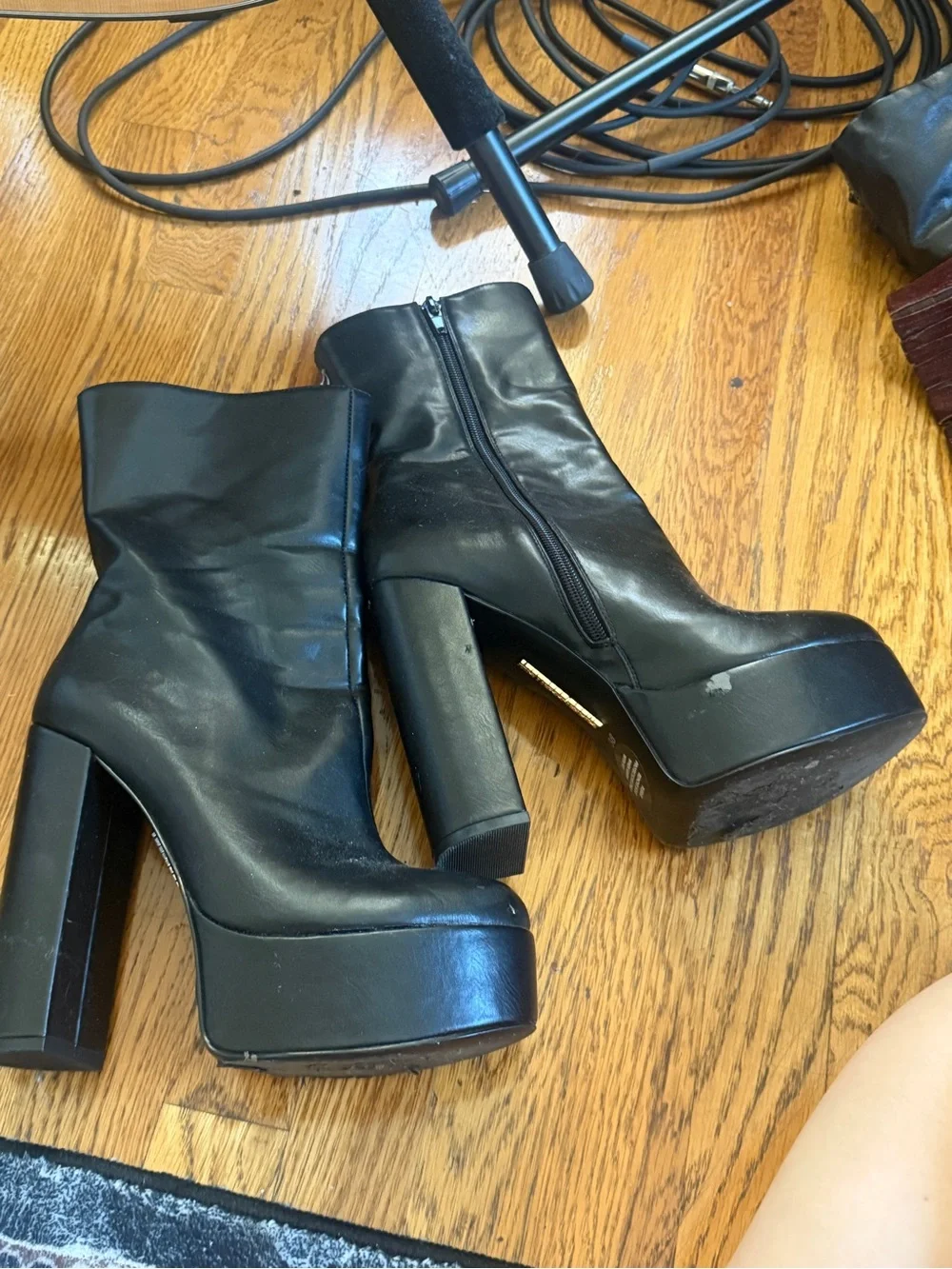 Black Platform Block Heel Ankle Boots - Women's